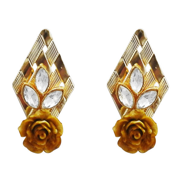 Kriaa Gold Plated Brown Resin Stone Floral Dangler Earrings