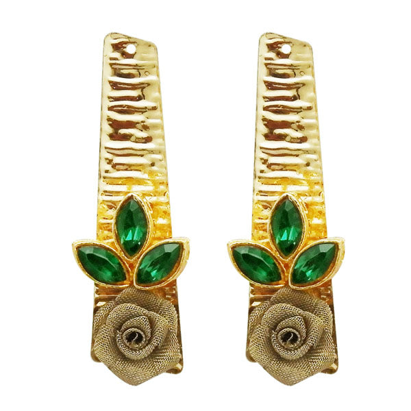 Kriaa Gold Plated Green Resin Stone Floral Dangler Earrings