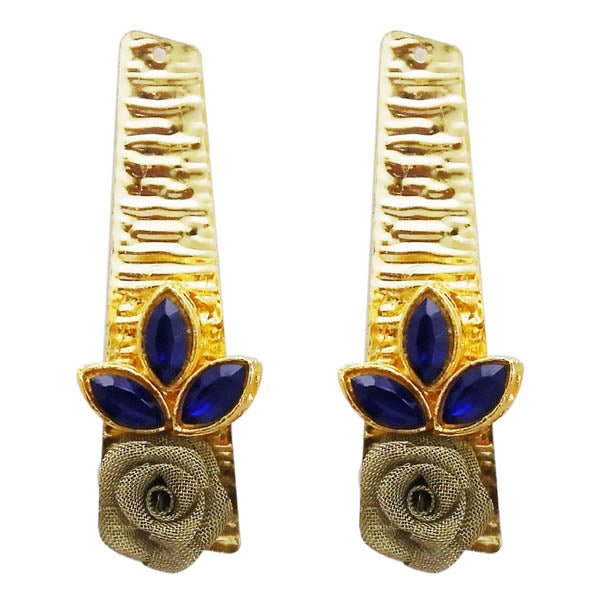 Kriaa Blue Resin Stone Gold Plated Floral Dangler Earrings