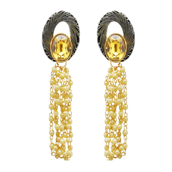 Kriaa Gold Plated Brown Resin Stone Pearl Dangler Earrings