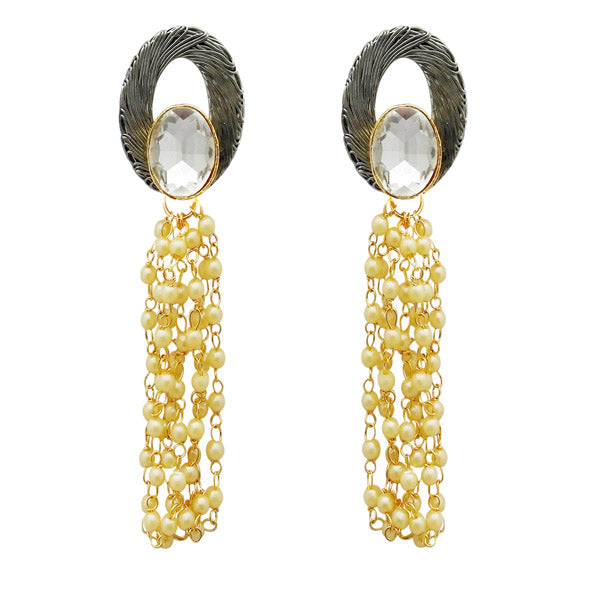 Kriaa Gold Plated White Resin Stone Pearl Dangler Earrings