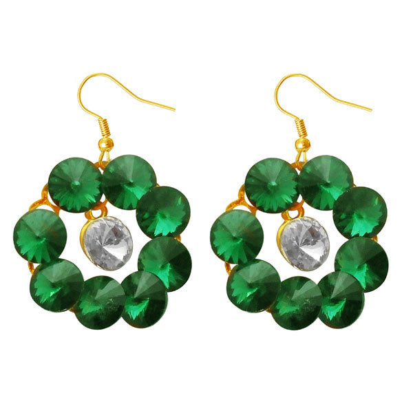Kriaa Green Resin Stone Gold Plated Dangler Earrings