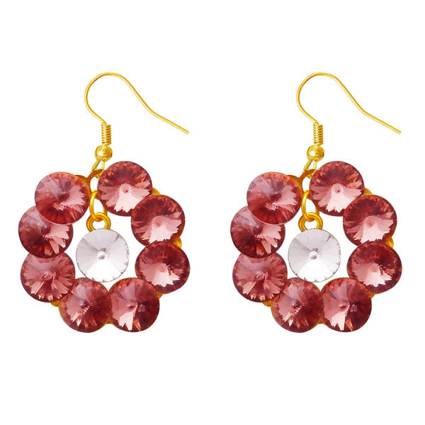 Kriaa Gold Plated Pink Resin Stone Dangler Earrings