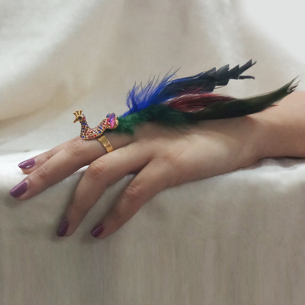 Urthn Multicolor Asutrian Stone Peacock Adjustable Feather Ring