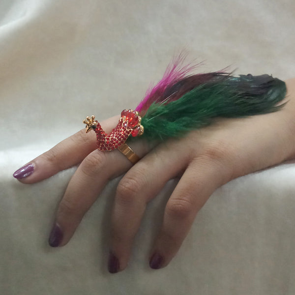 Urthn Red Asutrian Stone Peacock Adjustable Feather Ring