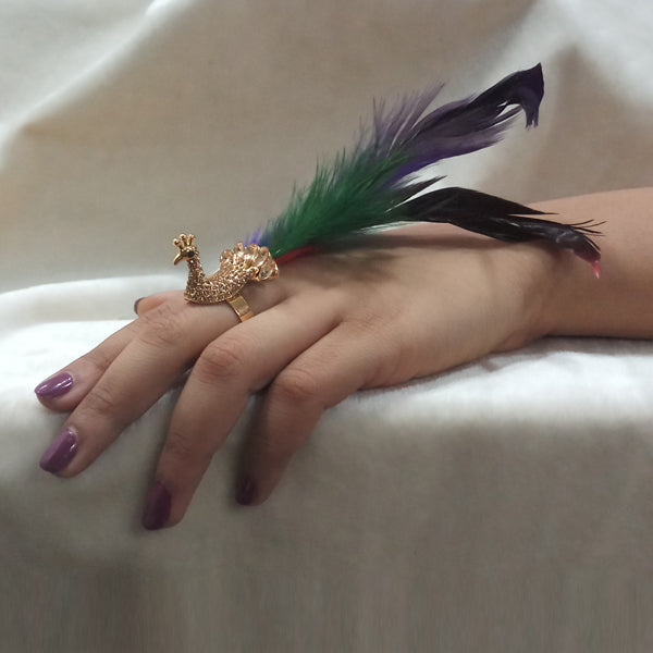Urthn Brown Austrian Stone Peacock Feather Adjustable Ring