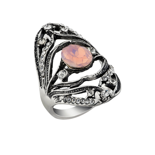 Urthn Pink Stone Rhodium Plated Ring