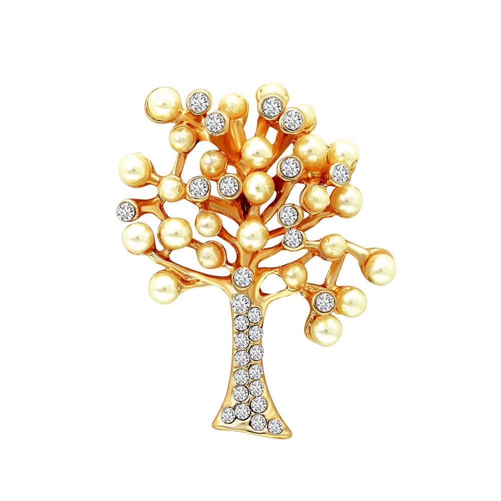 Mahi Unisex Decorative Tree Brooch Pin With Crystals And Artificial Pearl