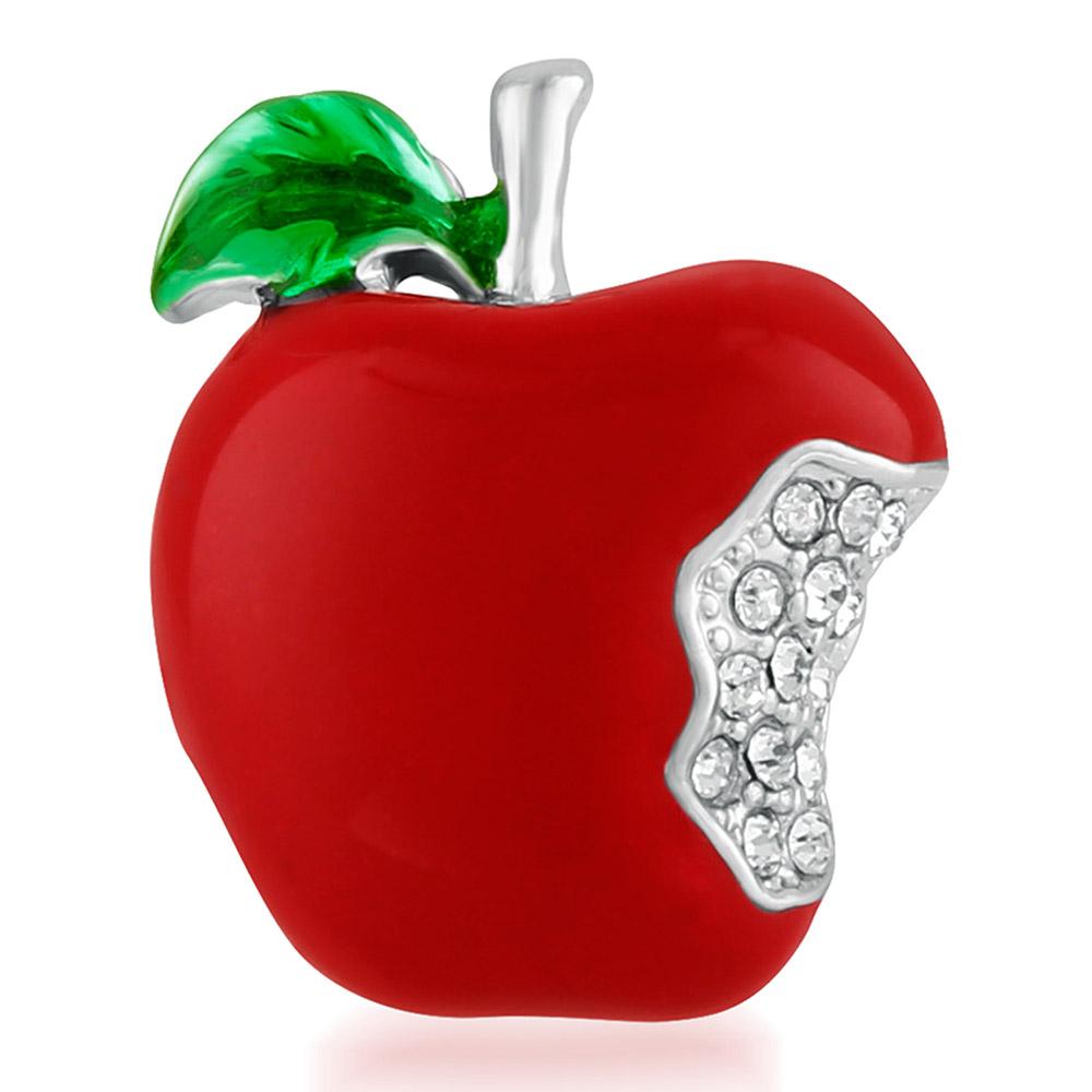 Mahi Lovely Apple Unisex Lapel Pin With Crystal Stones