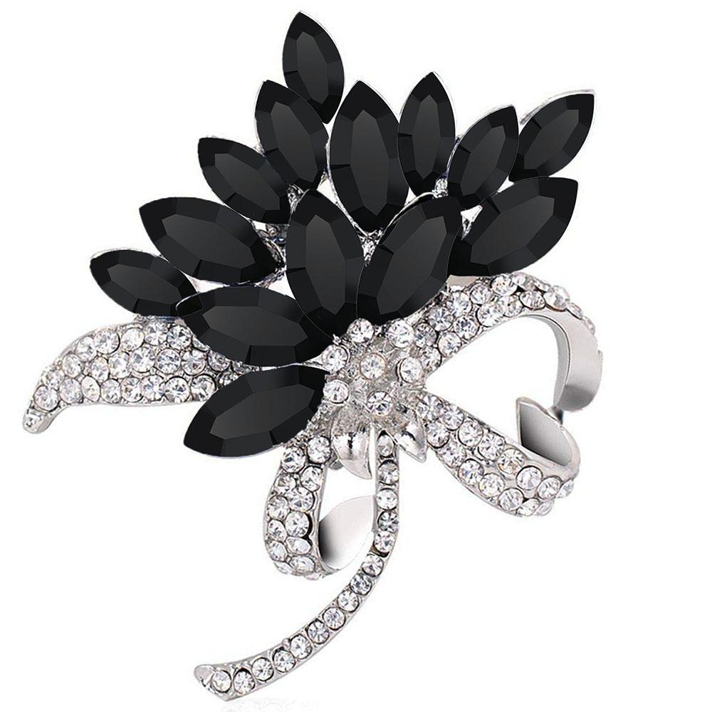 Mahi Rhodium Plated Designer Partywear Crystal Brooch for girls and women