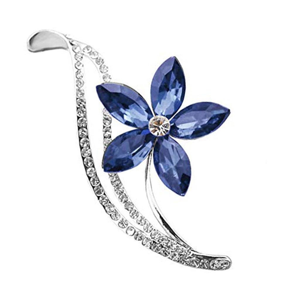 Mahi Rhodium Plated Floral Designer Montana Blue Crystal Brooch for girls and women
