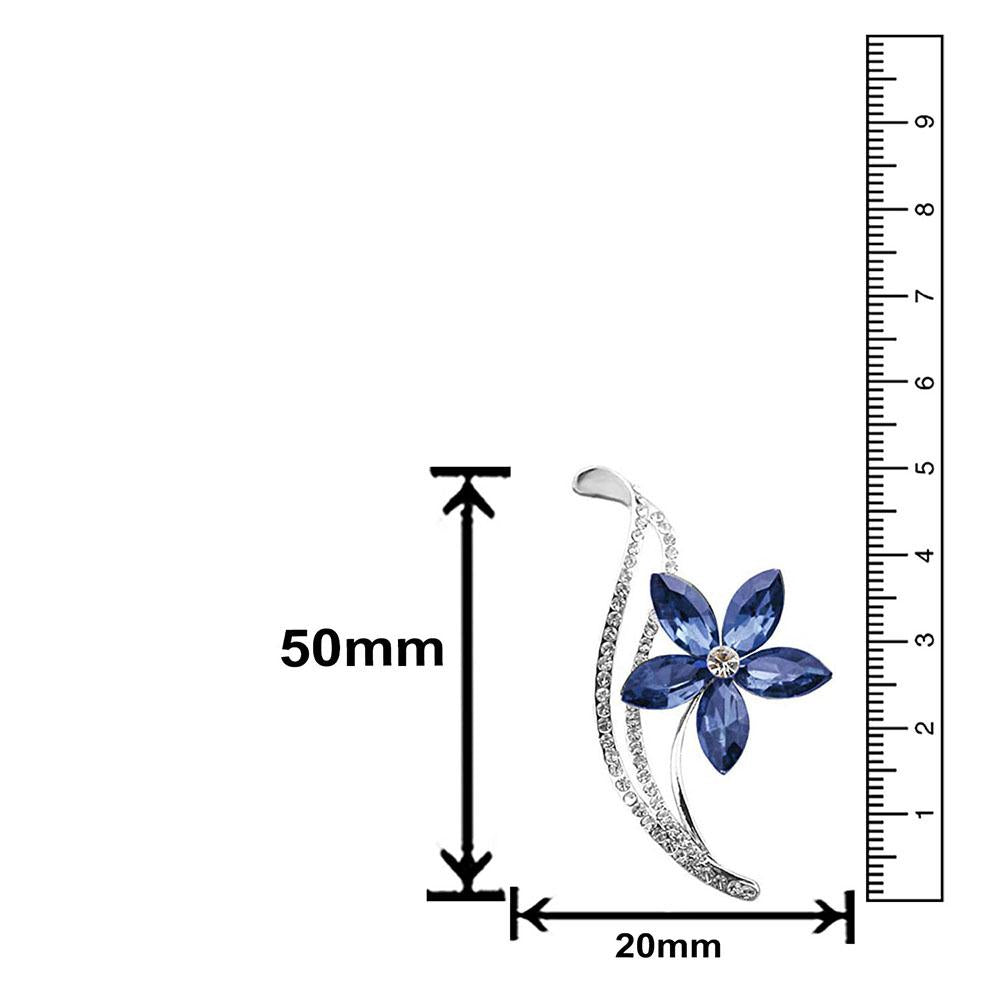 Mahi Rhodium Plated Floral Designer Montana Blue Crystal Brooch for girls and women