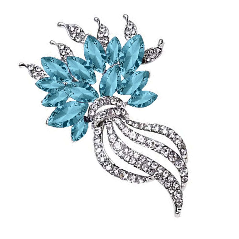 Mahi Rhodium Plated Exquisite Designer Aqua Blue Crystal Brooch for girls and women