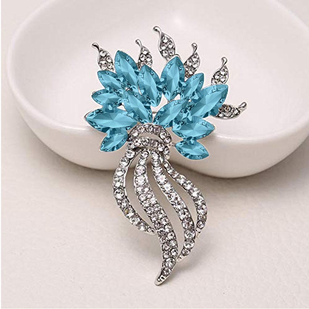 Mahi Rhodium Plated Exquisite Designer Aqua Blue Crystal Brooch for girls and women