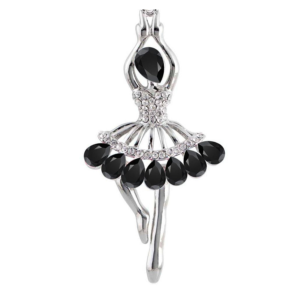 Mahi Rhodium Plated Partywear Dancing Angel Black Crystal Brooch for Women