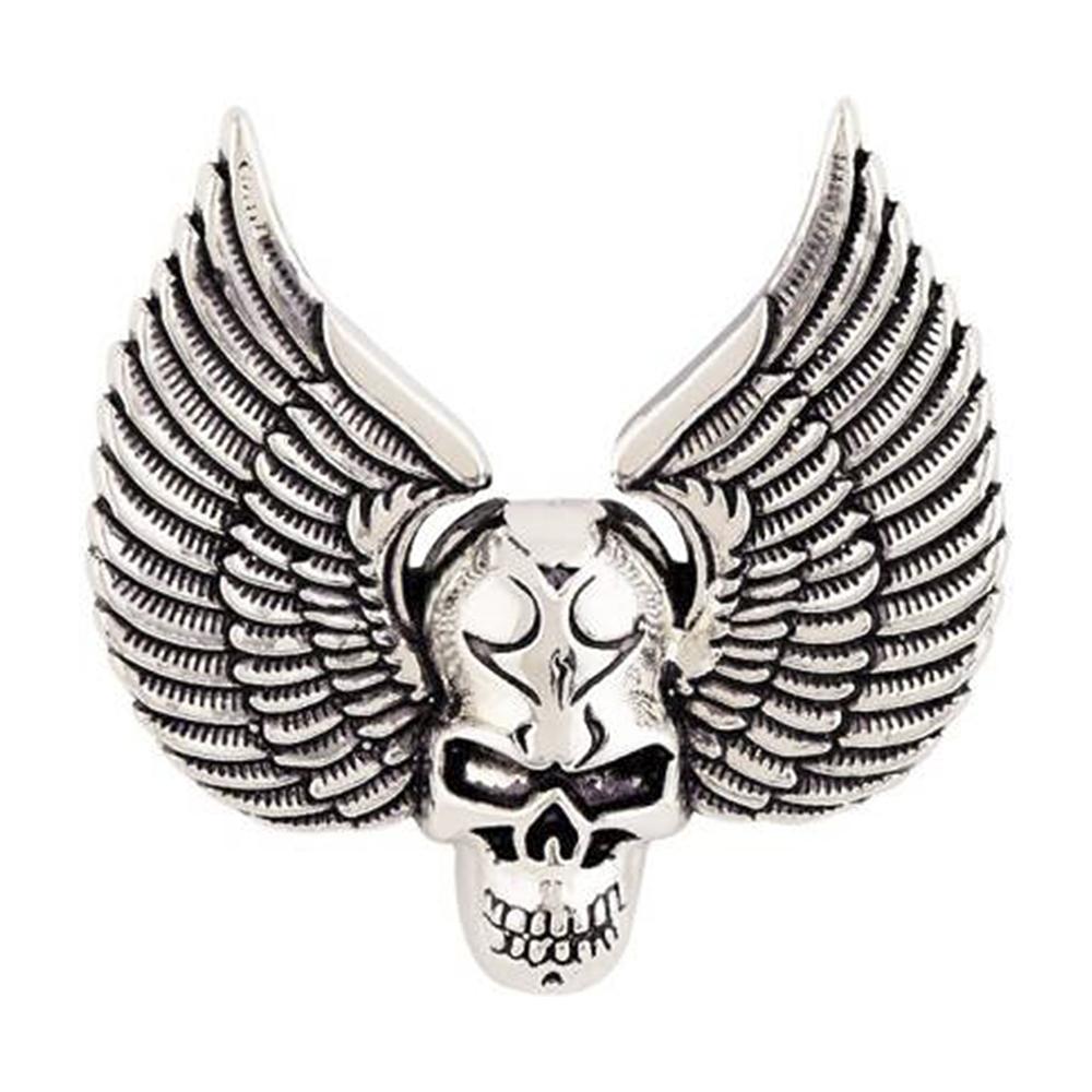 Mahi Rhodium Plated Skull and Wings Shirt Stud Brooch Pin for Men (BP1101046R)