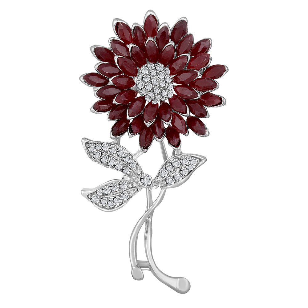 Mahi Red and White Crystals Sunflower Brooch / Lapel Pin for Women (BP1101087RRed)