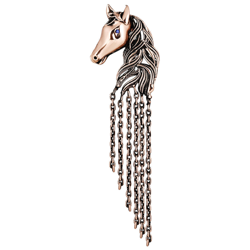 Mahi Antique Rosegold Plated Horse Shaped Tassel Chain Sherwani Brooch Pin for Men (BP1101092Z)
