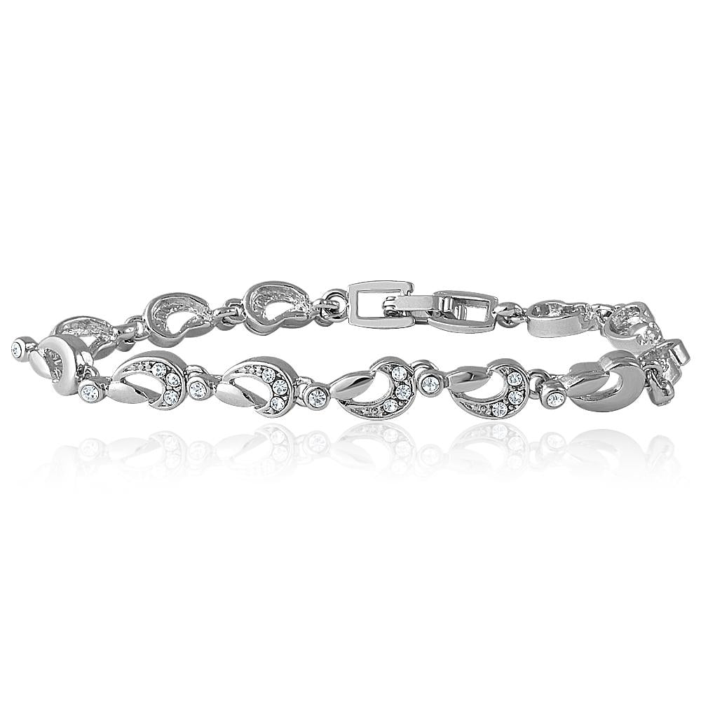 Mahi Rhodium Plated Paisley Bracelet With Crystals For Women