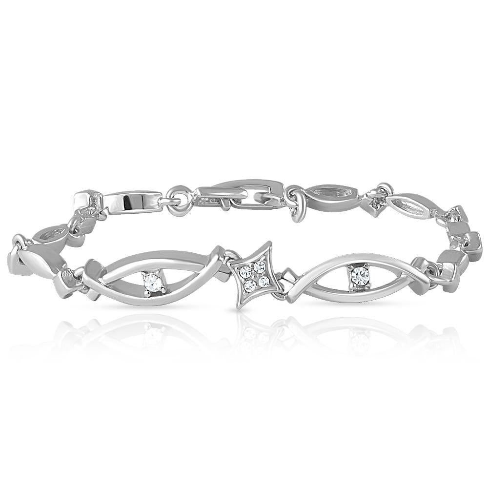 Mahi Rhodium Plated Marquise Bracelet With Crystal For Women