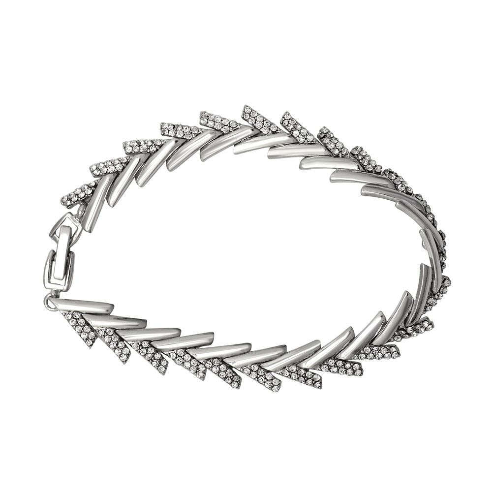 Mahi Crystal White Arrow Rhodium Plated Bracelet For Women