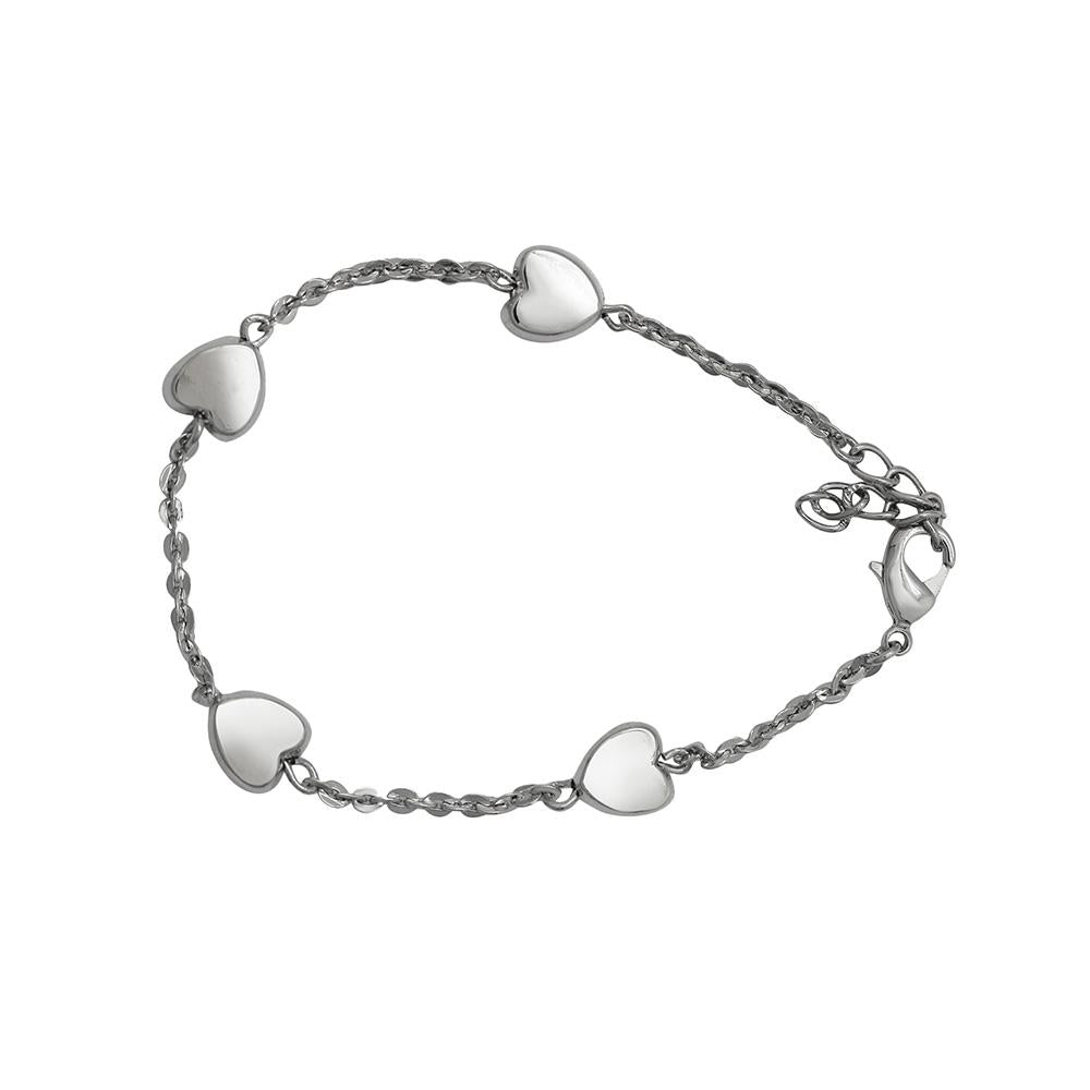 Mahi Valentine Crystal True Heart Rhodium Plated Bracelet For Women
