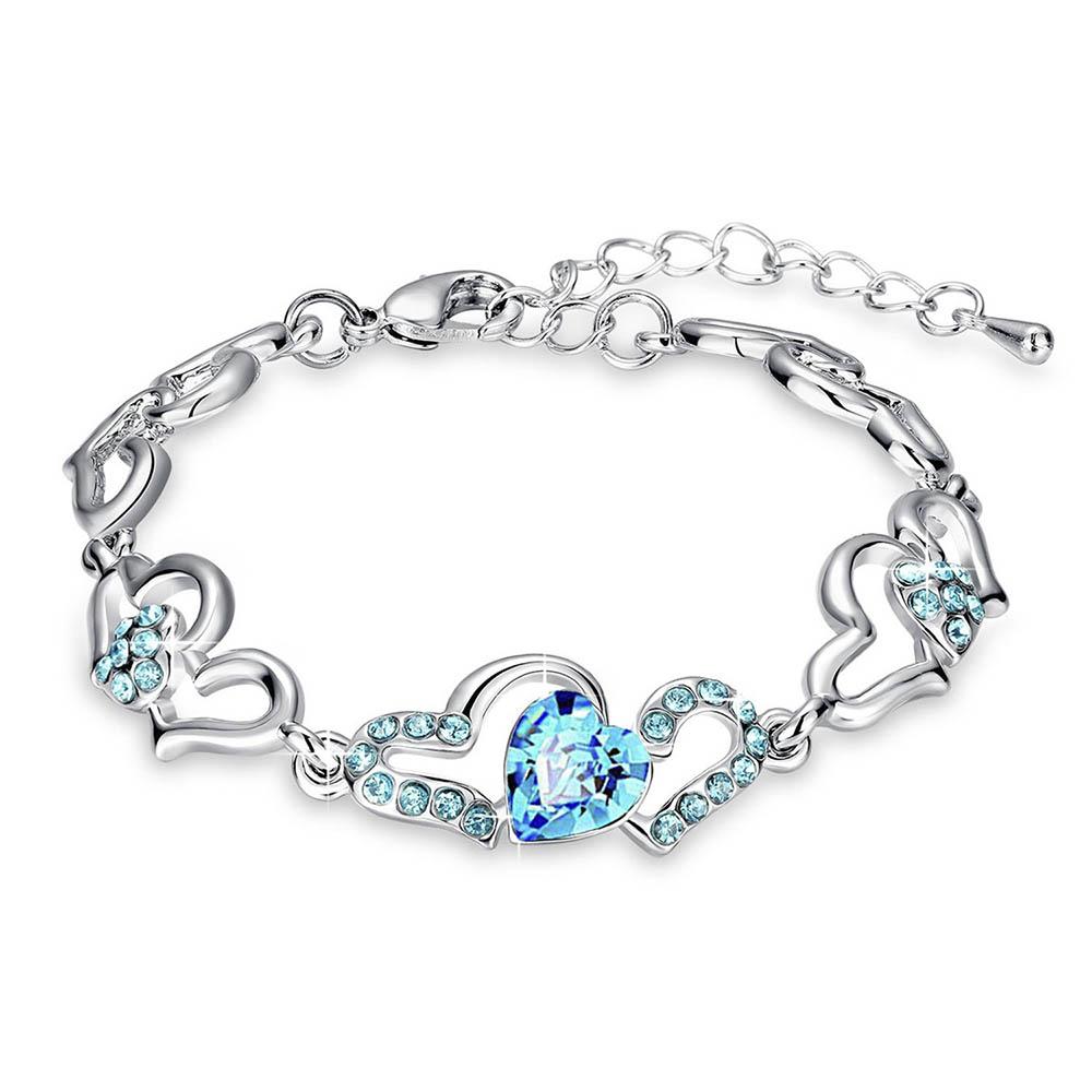 JewelMaze Heart Link Bracelet with Glittering Crystal - BR1100277RBLU