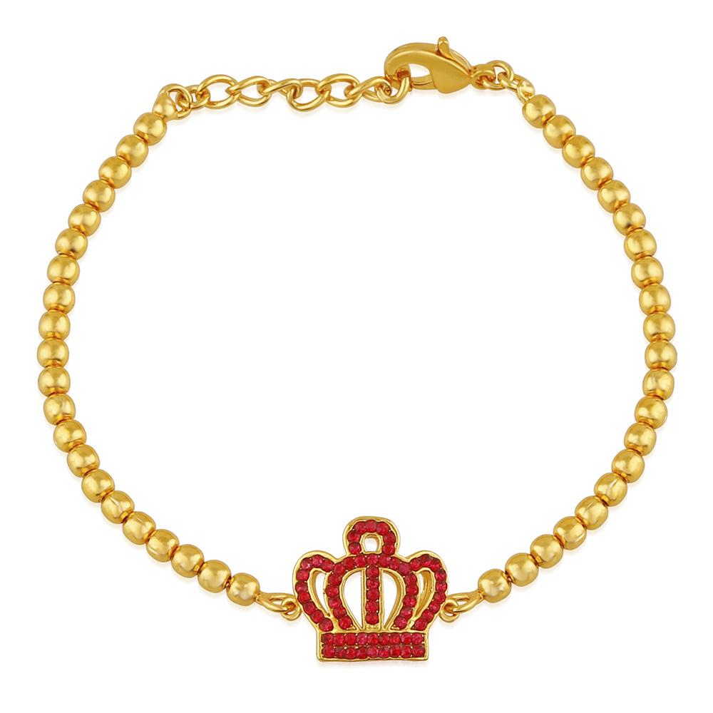 Mahi Elegant Princess Crown Red Crystal Bracelet