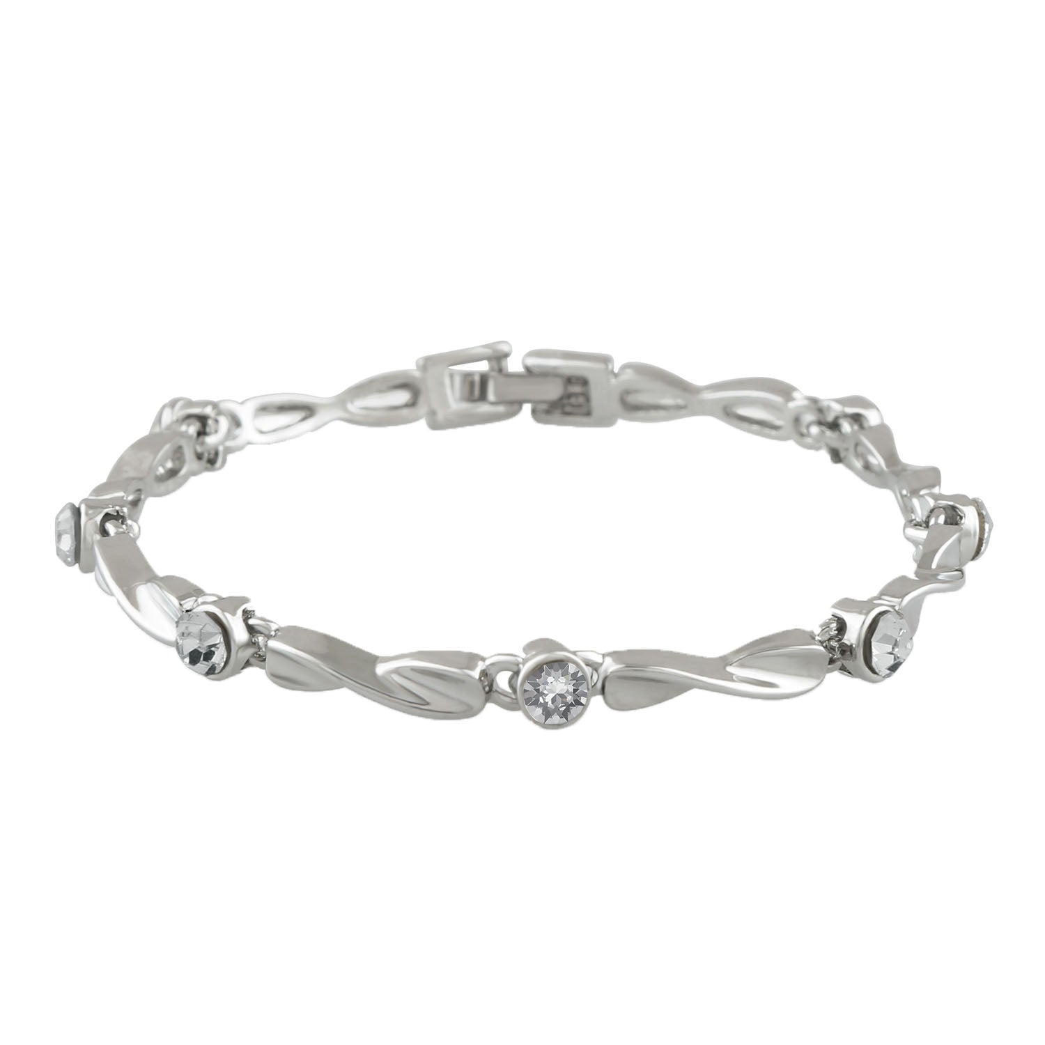 Mahi Rhodium Plated Delicate White Crystal Bracelet for girls and women