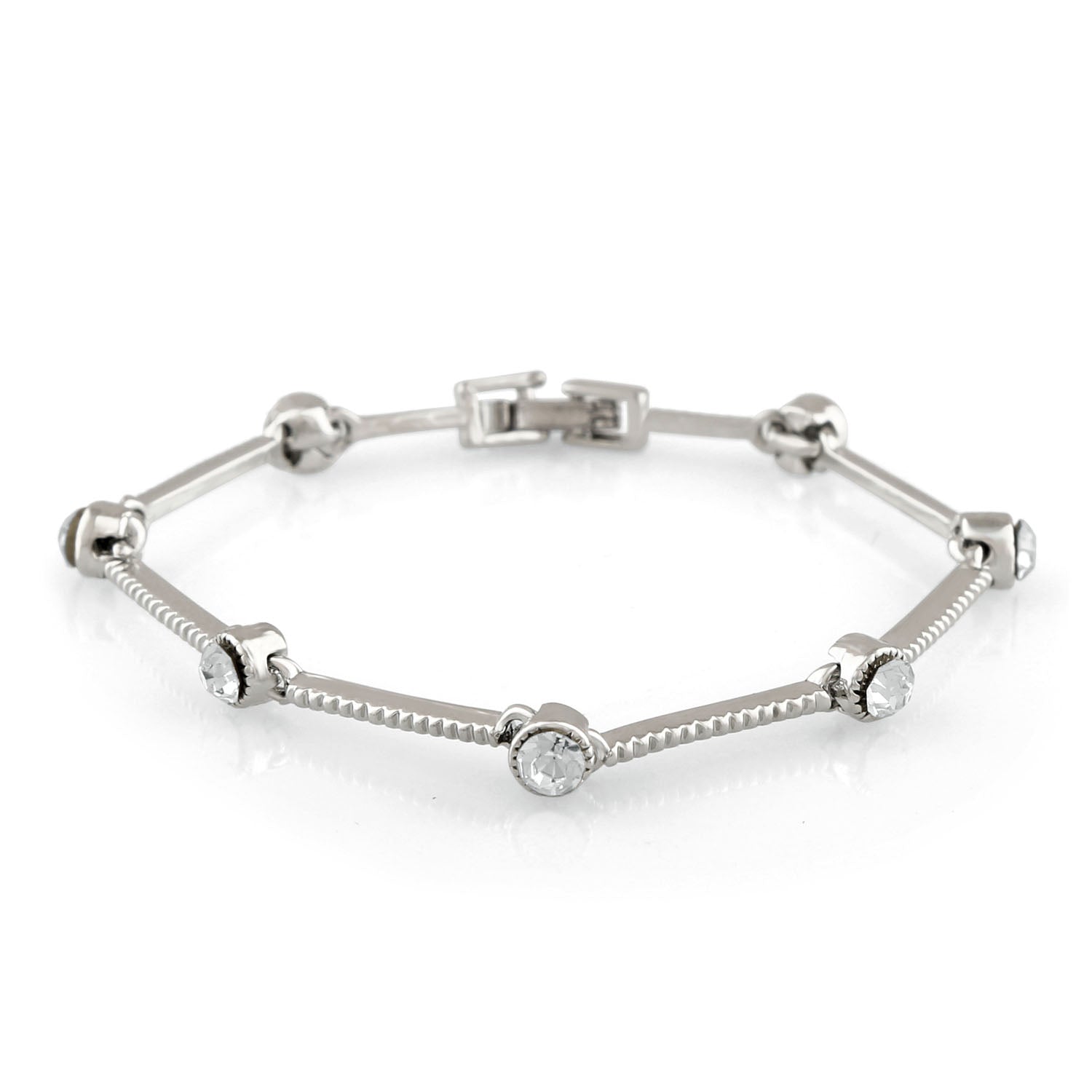 Mahi Rhodium Plated Elegant Valentine special Crystal Bracelet for girls and women