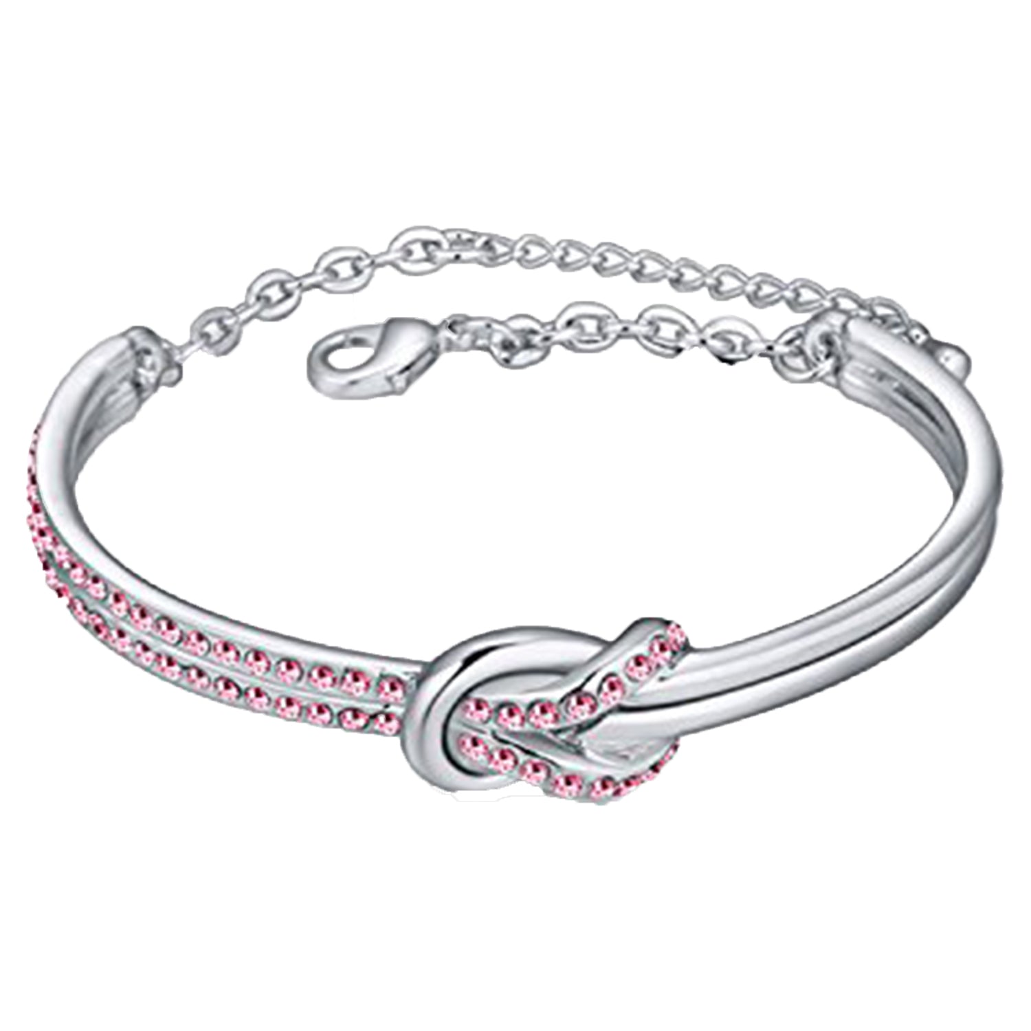 Mahi Rhodium Plated Cute Knot Pink Crystal Bracelet for Women & Girls