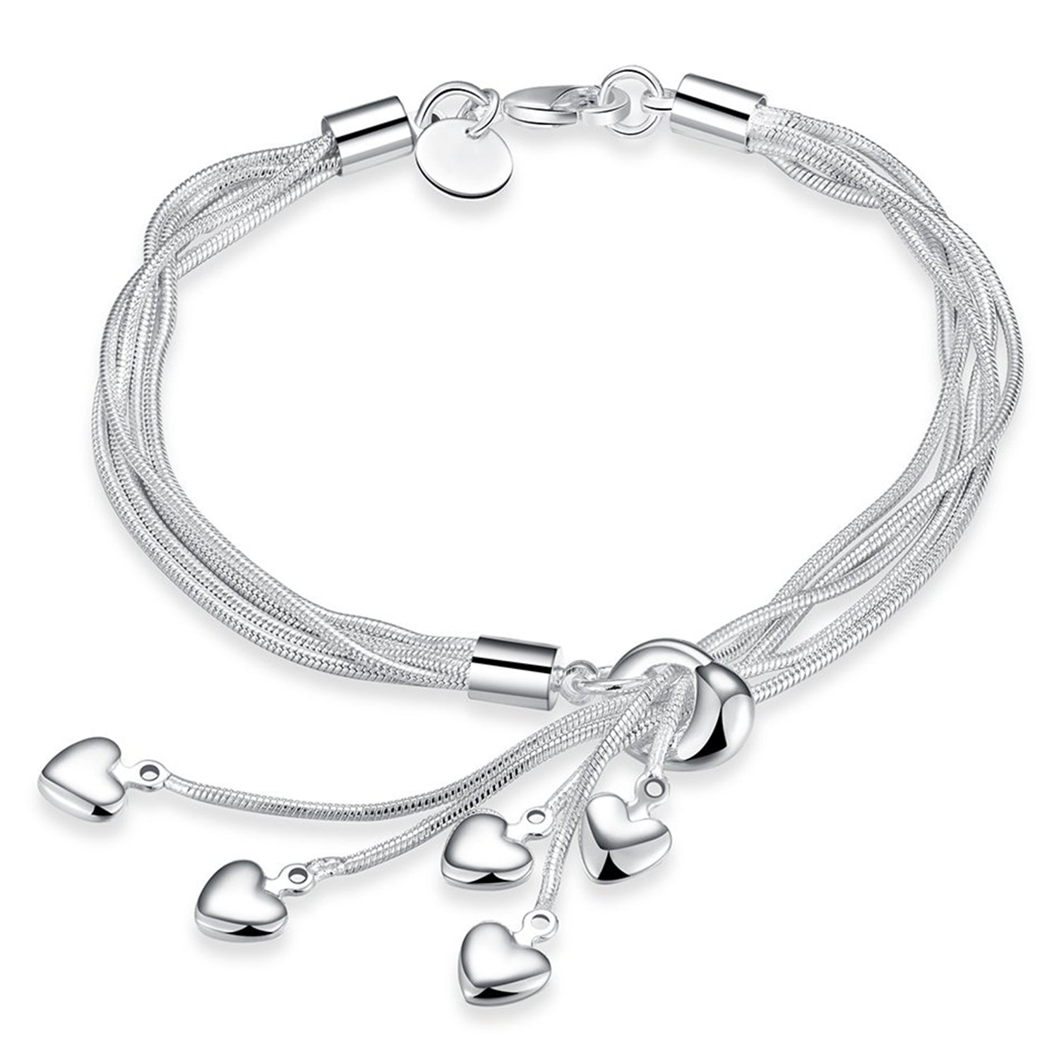 Mahi Heart Charm Rhodium Plated Bracelet for Women & Girls