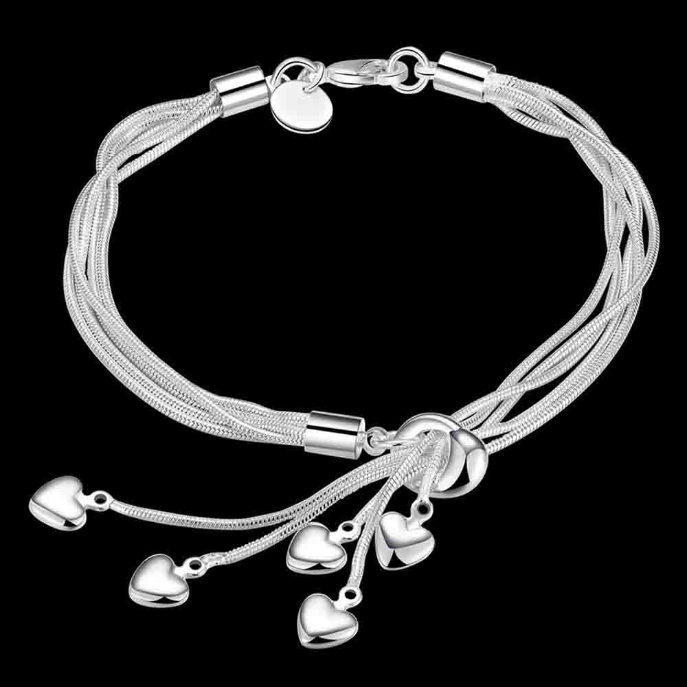 Mahi Heart Charm Rhodium Plated Bracelet for Women & Girls