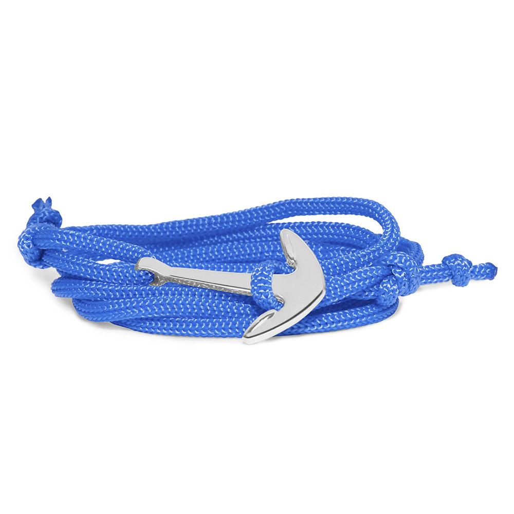 Mahi Anchor In Loop Rhodium Plated Adjustable Blue Rope Style Unisex Bracelet