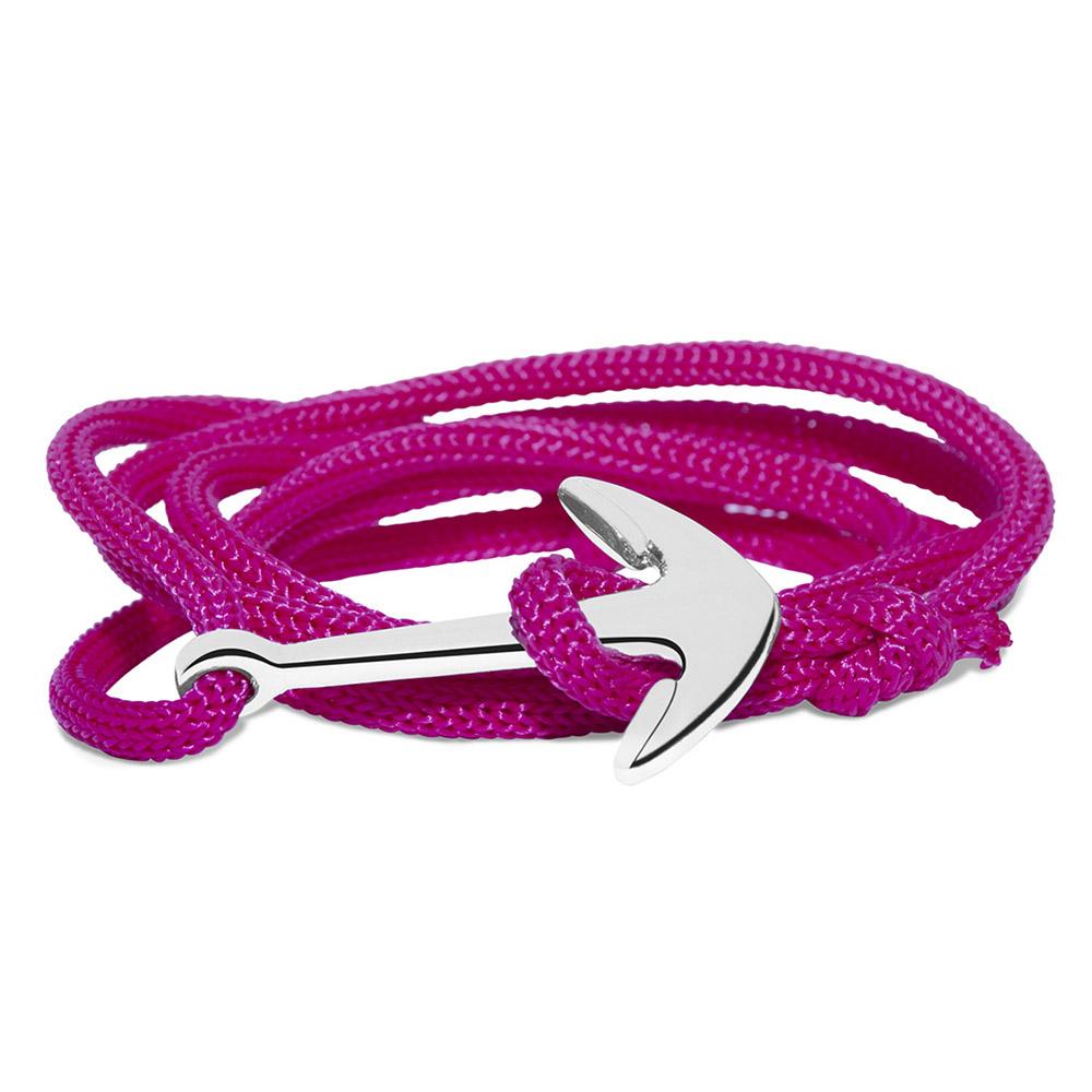 Mahi Anchor In Loop Rhodium Plated Adjustable Pink Rope Style Unisex Bracelet