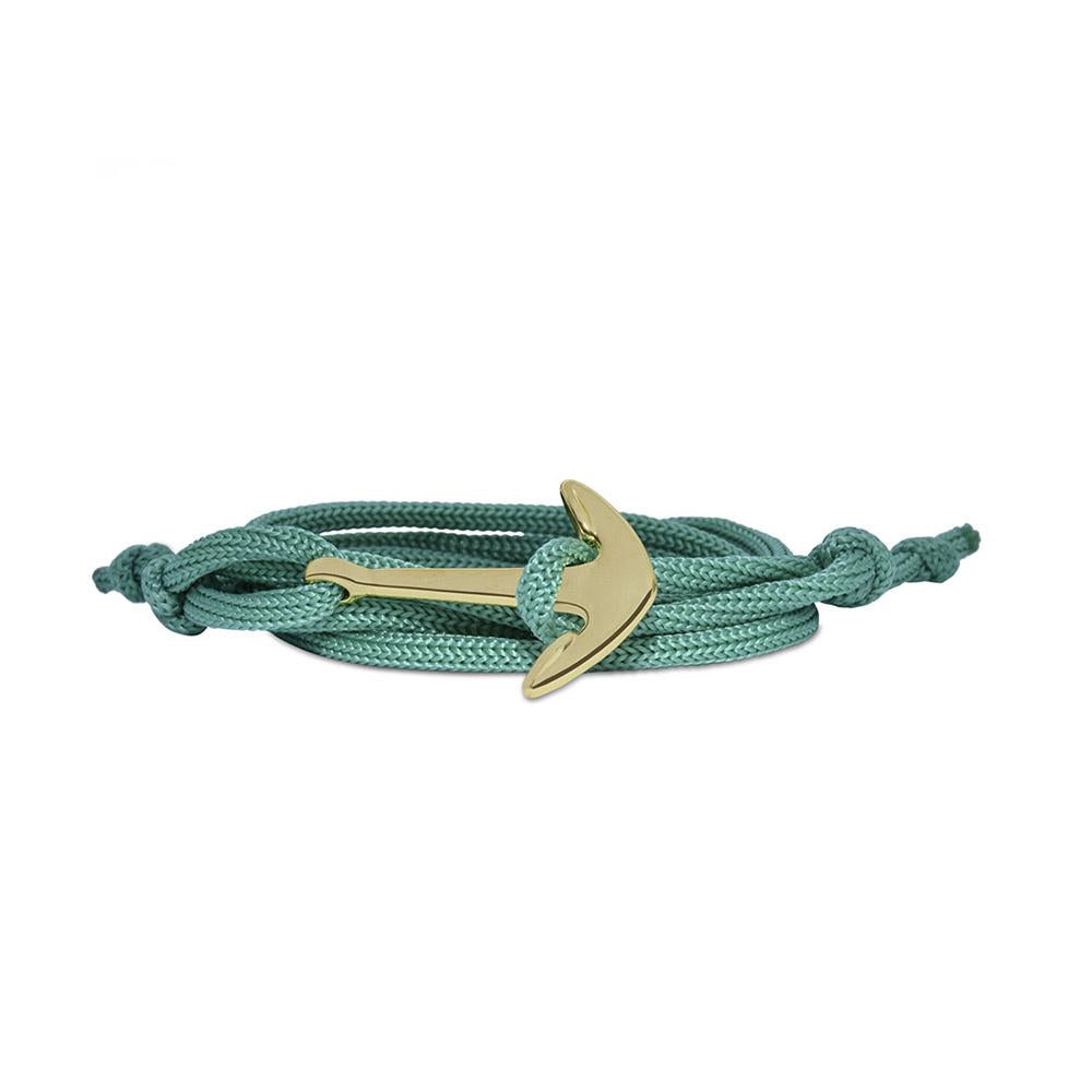 Mahi Anchor In Loop Gold Plated Adjustable Green Rope Style Unisex Bracelet