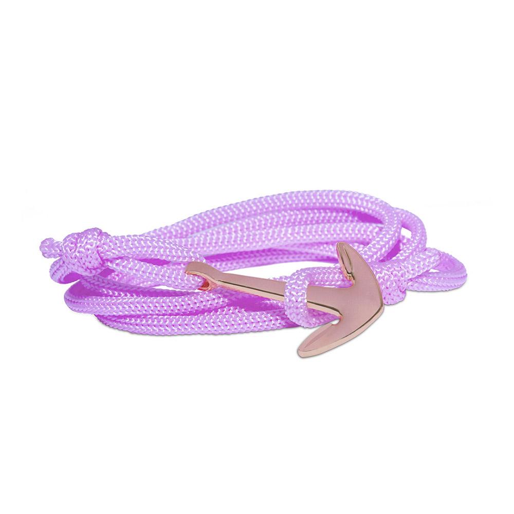 Mahi Anchor In Loop Rose Gold Plated Adjustable Light Pink Rope Style Unisex Bracelet