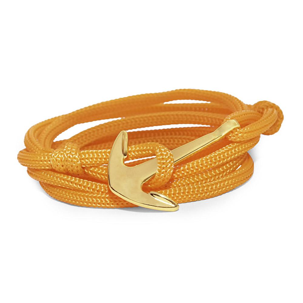 Mahi Anchor In Loop Gold Plated Adjustable Orange Rope Style Unisex Bracelet