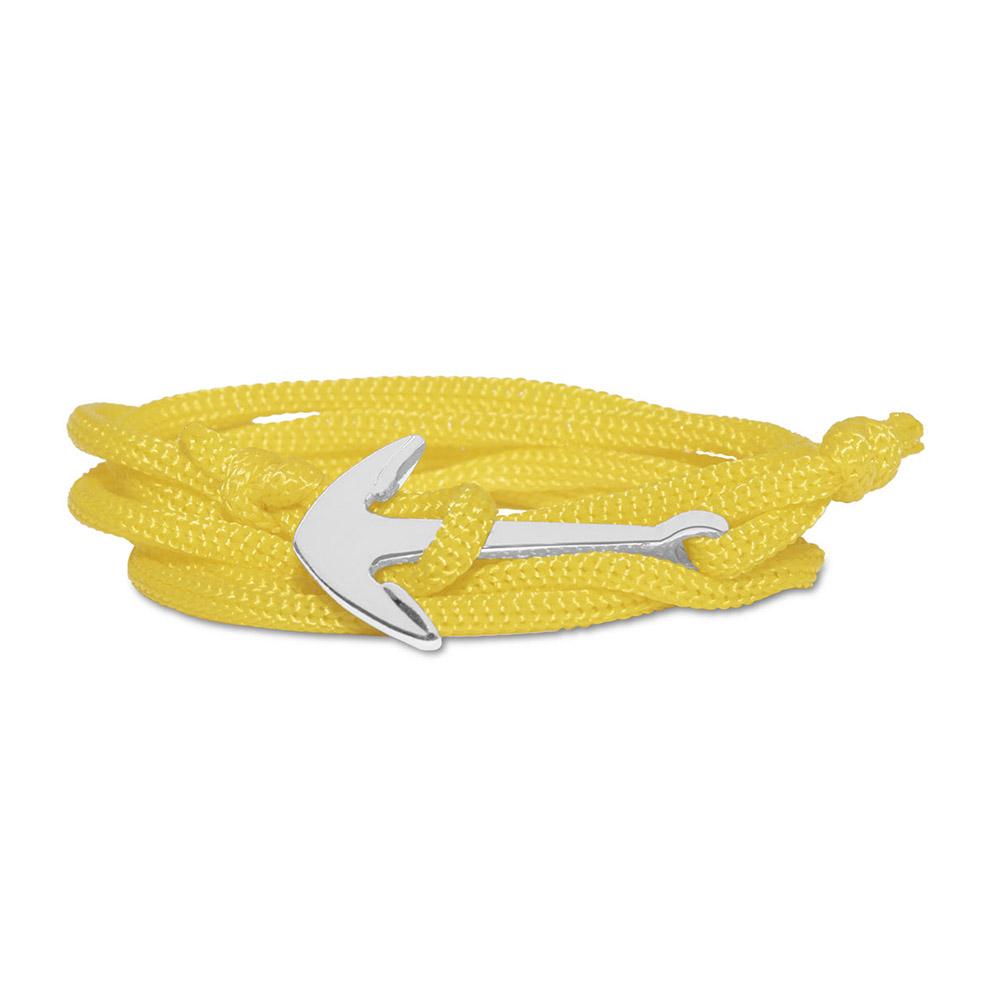 Mahi Anchor In Loop Rhodium Plated Adjustable Yellow Rope Style Unisex Bracelet