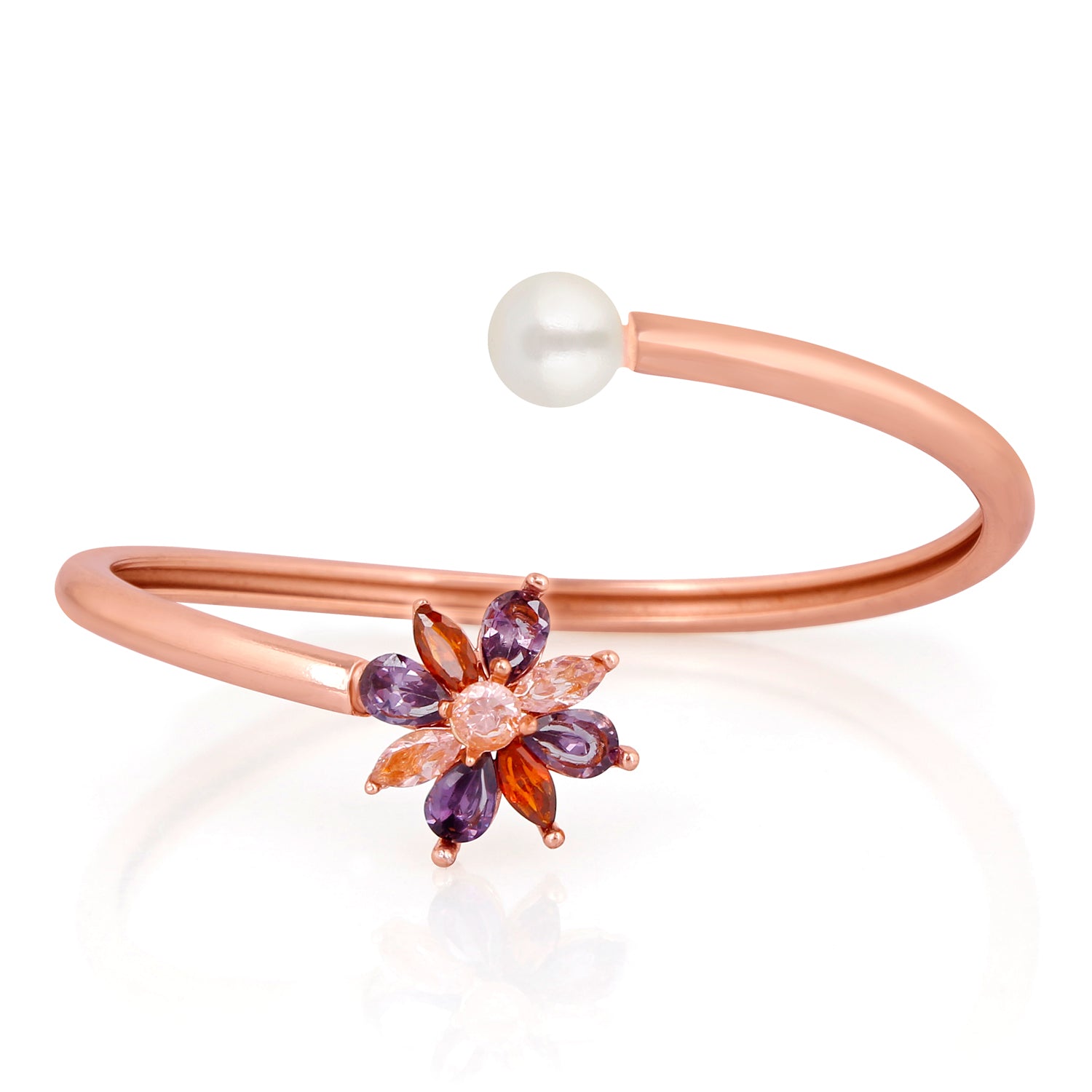Mahi RoseGold Plated Floral Exclusive Adjustable Bracelet with Cubic Zirconia stones