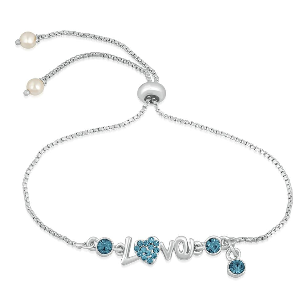 Mahi Immense Love Aqua Blue Coloured Adjustable Crystal Bracelet