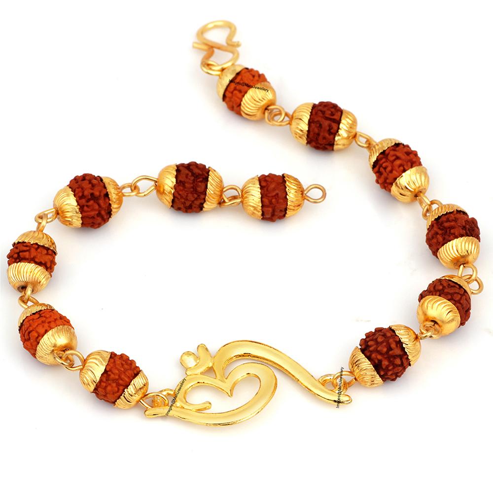 Mahi Gold Plated Divine Om Rudraksha Religious Bracelet for Men (BR1100420G)