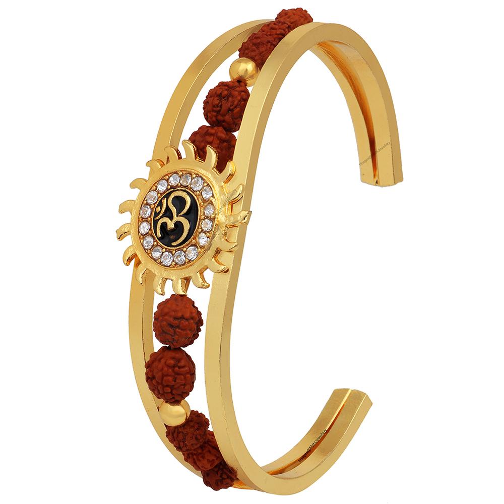 Mahi Om Sun Cuff Kada Bracelet with Rudraksh and Crystal for Men BR1100422G