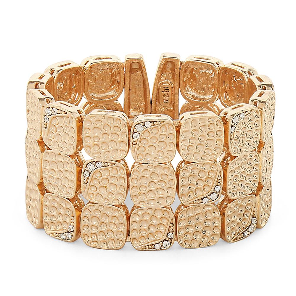 Mahi Square Rose gold Plated Kada Cuff Bracelet with White Crystals for Women (BR1100444Z)