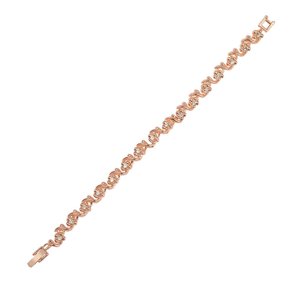 Mahi Rose Gold Plated Floral and Leaves Bracelet with Crystal for Women (BR1100455ZWhi)