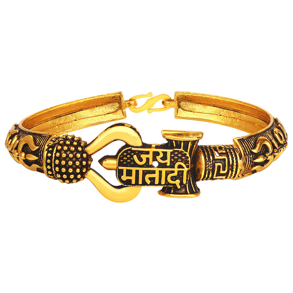 Mahi Antique Gold Plated Jay Mata Di and Trishul Bracelet Kada for Mens (BR1100482G)