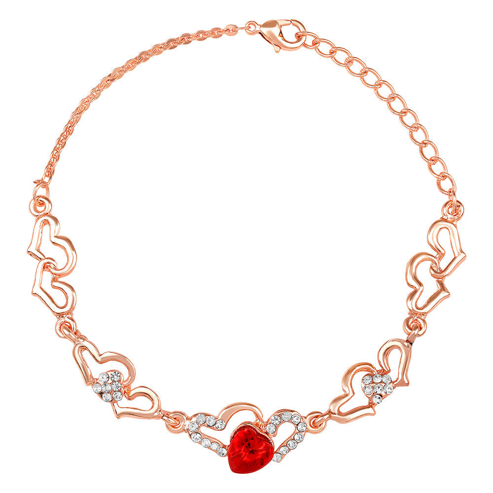 Mahi Valentine Special Lovely Red Heart Link Bracelet with Glittering Crystal stones for Girls (BR1100484ZRed)