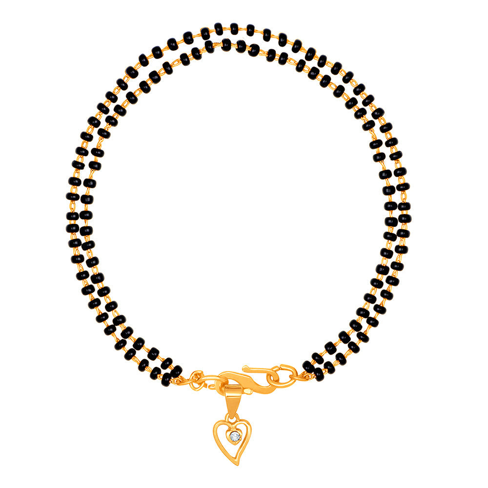 Mahi Dual Chain Heart Charm Mangalsutra Bracelet with Beads and Crystal for Women (BR1100490G)