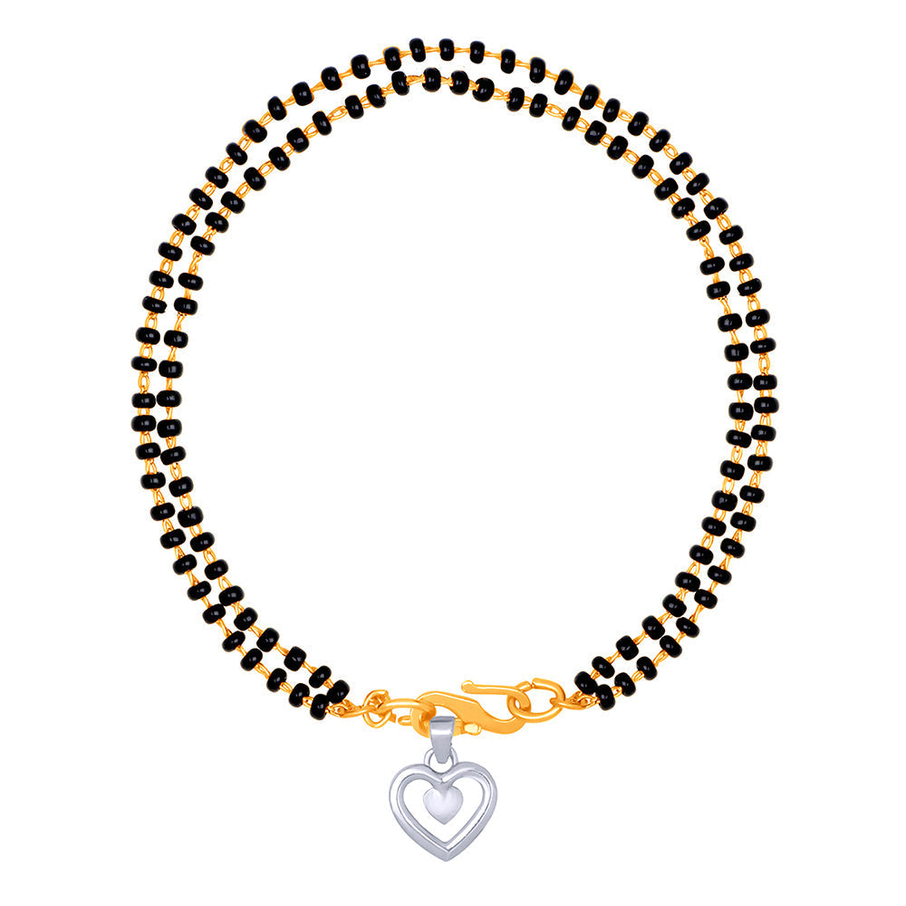 Mahi Dual Chain Heart Charm Mangalsutra Bracelet with Beads for Women (BR1100491M)