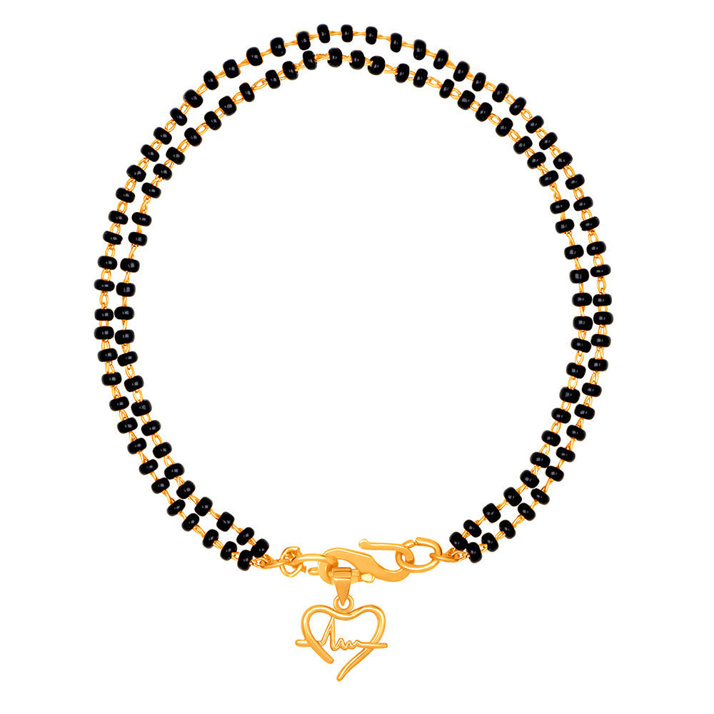 Mahi Dual Chain Heart Beat Charm Mangalsutra Bracelet with Beads for Women (BR1100492G)